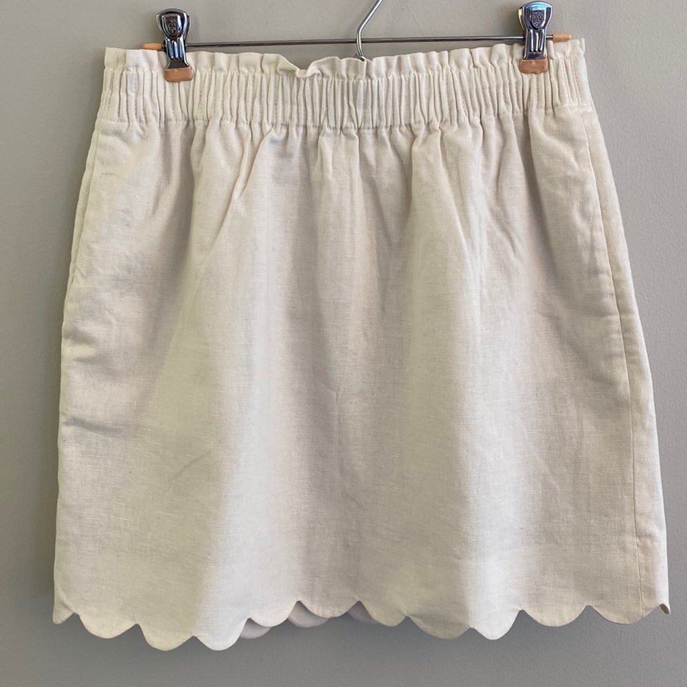 J.Crew Outlet White Linen Blend Lined Scalloped Hem Side Pockets Skirt SZ 8
